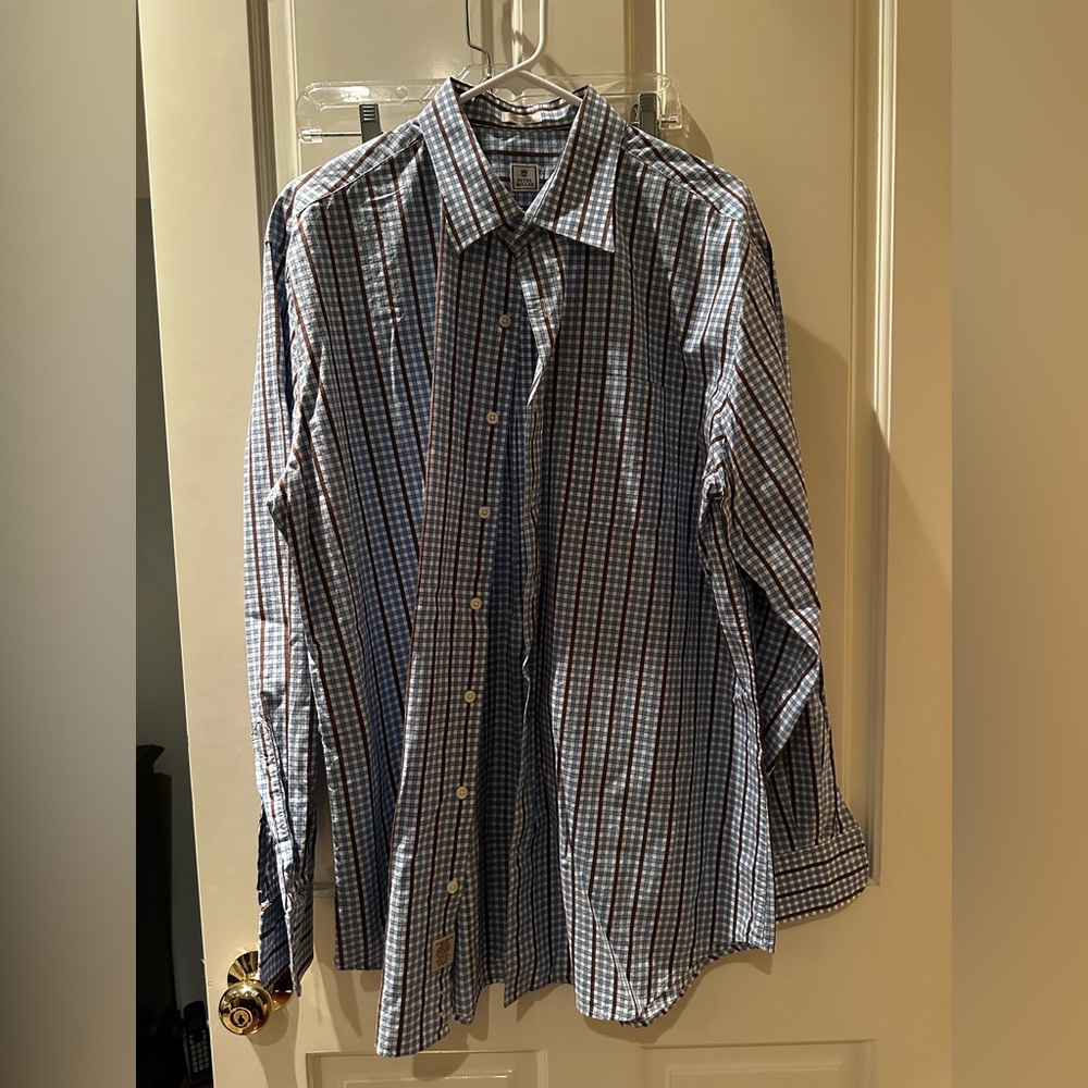 Peter Millar Men's Blue and brown Plaid Shirt